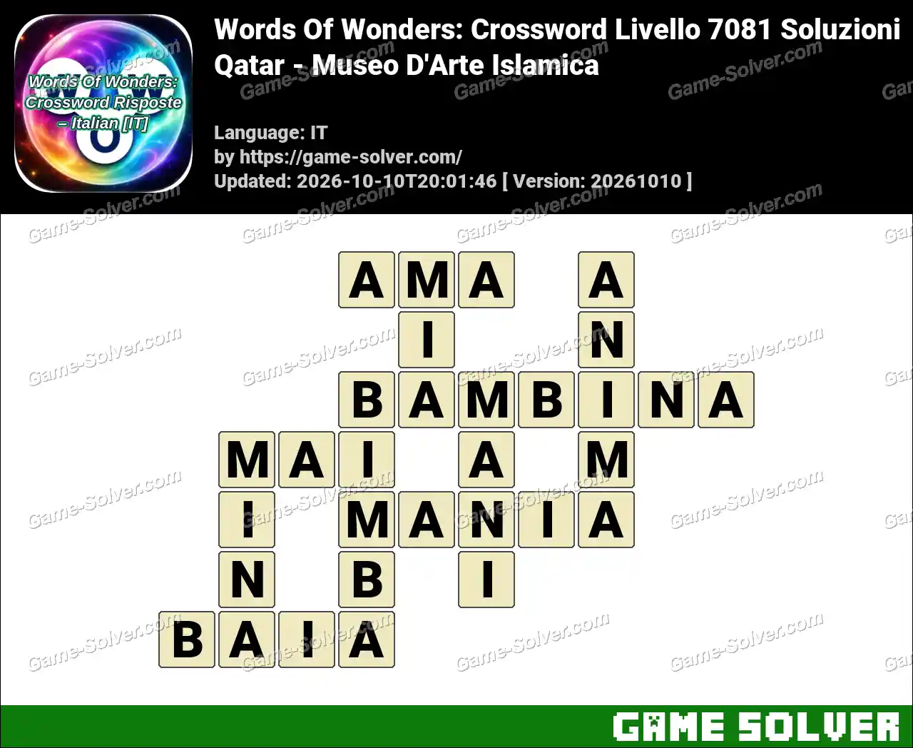 Words Of Wonders: Crossword Livello 7081 Soluzioni – Qatar – Museo D’Arte Islamica